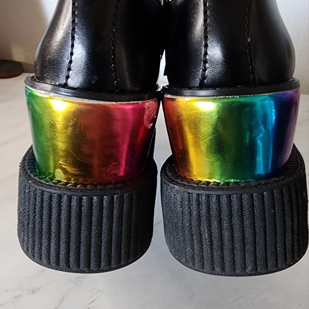 T.U.K. Rare Tuk Black Leather Triple Rainbow Sole Viva Creepers Mondo Size 6